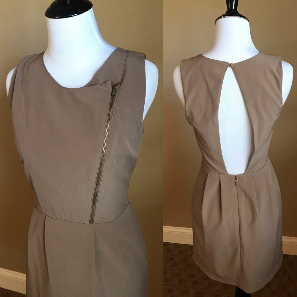 Beige Dress with Front Zipper